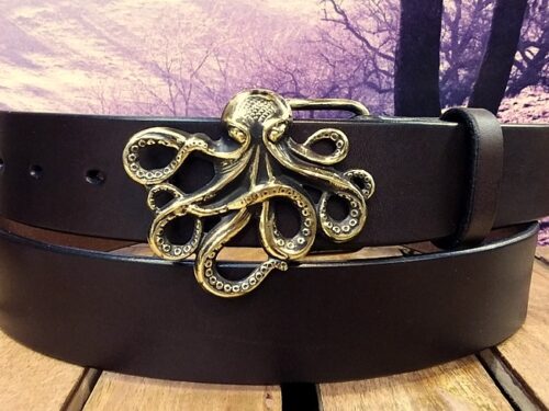 Octopus Leather Belt in Solid Brass