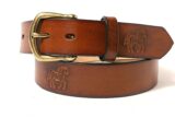 Tooled Leather Horse Belt in Tan Antique Hand Dye with 1-1/2" Natural Brass Buckle