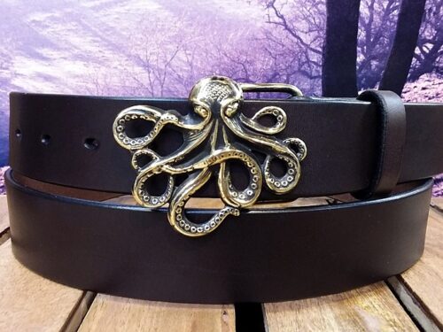Octopus Leather Belt in Solid Brass