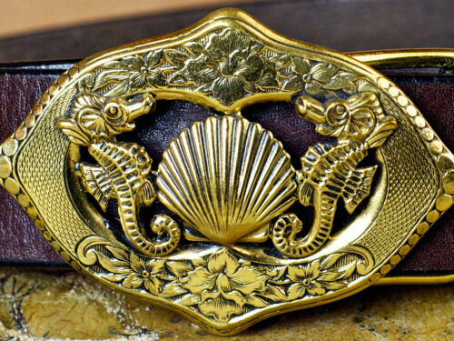 Seahorse Shell Buckle in Solid Brass