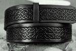 Celtic Knot Embossed Leather Belt in 1-1/2" Black Antique Finish