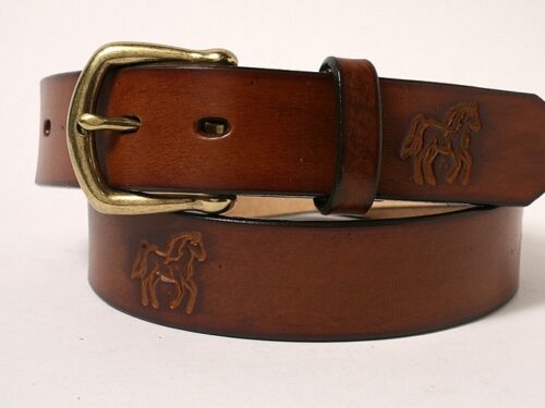 Tooled Leather Horse Belt