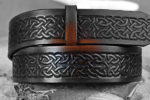 Celtic Knot Embossed Leather Belt in 1-1/2" Dark Brown Antique Finish