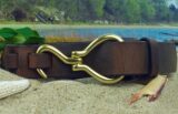 Equestrian Hoof PIck Leather Riding Belt in Brown Distressed and Natural Brass