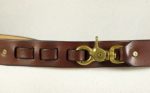 Scissor Snap Hook Leather Belt in Walnut with Natural Brass
