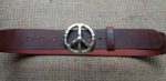 Peace Leather Belt in Brown Distressed with White Bronze Silver