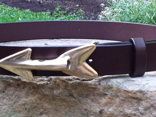 Swordfish Dart Leather Belt in Solid Brass
