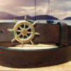 Ships Wheel Leather Sailing Belt in Vintage Brown