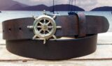 Ships Wheel Leather Sailing Boat in Brown Distressed