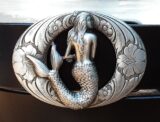 Mermaid Oval Leather Belt in Silver Plate