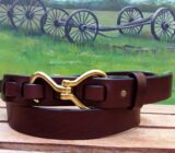 Equestrian Hoof Pick Leather Riding Belt in Walnut Bridle and Natural Brass