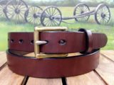 Men's Leather Work Belt in 1-1/2" Walnut Bridle and Solid Brass Roller Bar Buckle