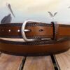 Rope Edge Leather Belt in Tan Antique with 1-1/4" Nickel Matte Buckle