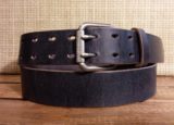 Double Prong Leather Belt in Stone Distressed and Nickel Matte Texture Roller in 1-1/4" or 1-1/2"