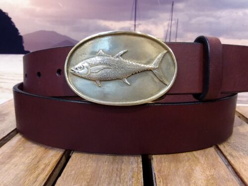 Tuna Leather Belt in Burgundy and Sold Brass