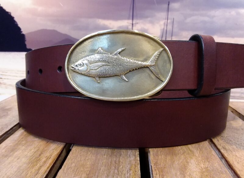 Tuna Leather Belt in Burgundy and Sold Brass