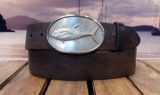 Tuna Leather Belt in Brown Vintage Glazed and White Bronze Silver