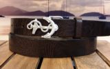 Anchor Leather Belt in Brown Vintage Glazed and Silver Plate