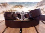 Fixed Bail Snap Shackle Hook Leather Sailing Belt in 1-1/8" Walnut Harness