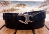 Snap Shackle Hook Leather Sailing Belt in 1-1/8" Black Harness