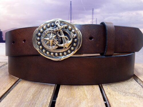 Compass Rose Anchor Beaded Leather Sailing Belt
