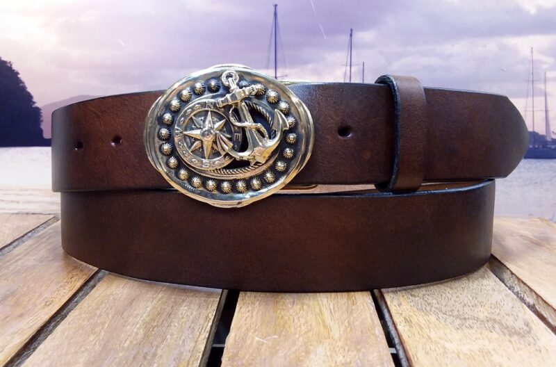 Compass Rose Anchor Beaded Leather Sailing Belt