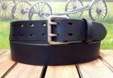 Double Prong Leather Belt in Black Distressed with 1-1/2" Nickle Matte Roller