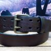 Double Prong Leather Belt in Brown Aztec with 1-1/2" Antique Brass