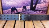 Double Prong Leather Belt All Holes Boxer Brown with 1-1/2" Natural Brass Buckle