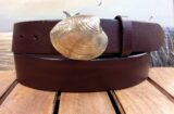 Quahog Shell Leather Belt on Brown Softie with Solid Brass Quahog
