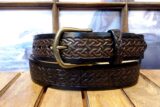 Celtic Knott Leather Belt in Medium Brown Two Tone Combo with 1-1/2" Antique Brass Buckle