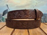 Seashell Collage Leather Belt in 1-1/2" Brown Hand Dye