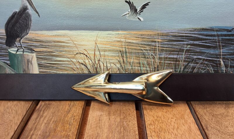 Swordfish Dart Buckle in Solid Brass on Dark Brown Bridle Leather