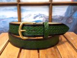 Celtic Knot Embossed Leather Belt in Kelly Green / Black Combo