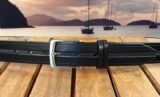 Center Rope Edge Leather Belt in Black with Edge Grooves and Double Keeper with 1-3/8" Brushed Nickel Buckle