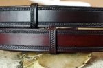 Rope Edge Embossed Leather Belts in Dark Brown and Mahogany Antique Finish