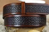 Celtic Knot Embossed Leather Belt in Medium Brown Antique Finish