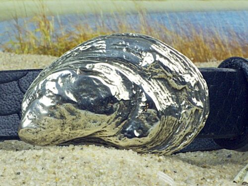 Atlantic Oyster Shell Belt Buckle in White Bronze Silver Atlantic Oyster Shell Belt Buckle in White Bronze Silver