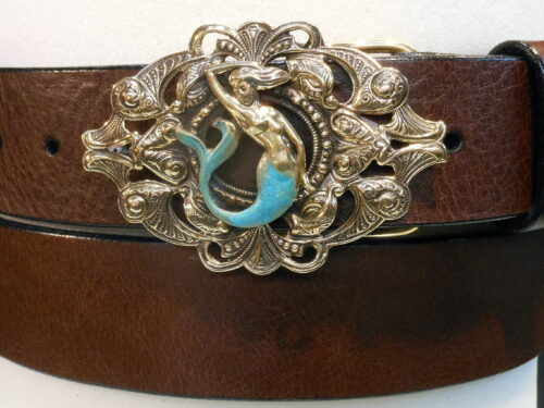 Small Mermaid Leather Belt in Solid Brass