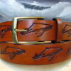 Embossed Humpback Whale Belt in Tan Antique Finish with 1-3/8" Antique Brass Buckle