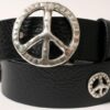 Peace Sign Concho Leather Belt in Black Aztec