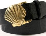 Wide Bay Scallop in Solid Brass on 1-1/2" Black Belt