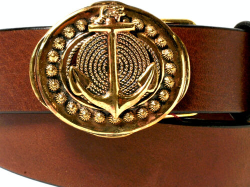 Anchor Rope Beaded Leather Belt on Solid Brass 1-1/2" Belt Buckle
