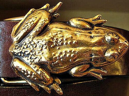 "Ribbit" Frog Belt Buckle in Solid Brass