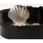 Wide Bay Scallop Shell Leather Belt in White Bronze Silver