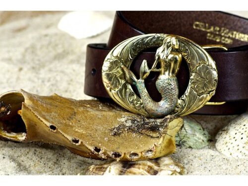 Mermaid Oval Leather Belt in Solid Brass