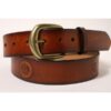 Tooled Peace Sign Leather Belt in 1-1/2" Tan Antique Hand Dye