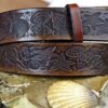 Seashell Collage Embossed Leather Belt in Brown Antique Hand Dye