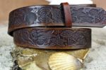 Seashell Collage Embossed Leather Belt in 1-1/2" Brown Antique Hand Dye
