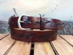 Humpback Whale Embossed Leather Belt in Mahogany Antique Finish 1-1/4" Nickel Matte Buckle